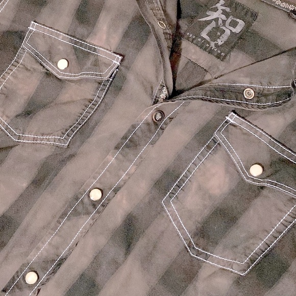 Age of Wisdom Men’s Pearl Snap Button Down Shirt Black Grey Size Large - Picture 3 of 8